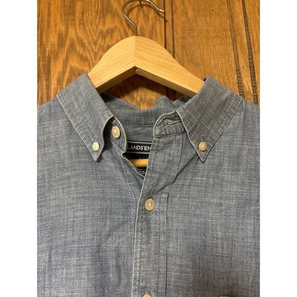 Land’s End Men’s Button Down Tailored Fit Denim Long Sleeve Business Shirt - Picture 4 of 6